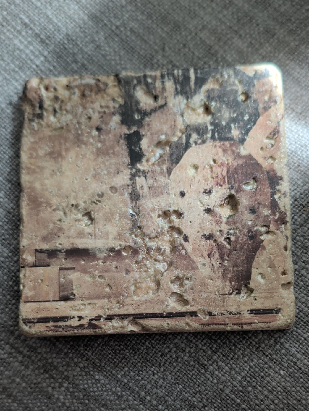 Vintage Style Beige and Brown Home Art Stone Coaster - Handcrafted